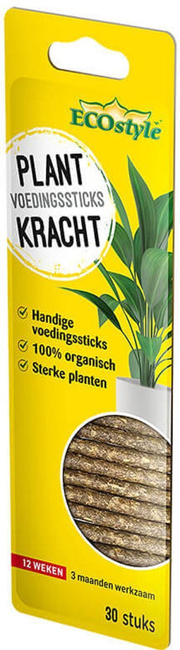 ECOstyle PlantKracht Voedingssticks - Sterke en Weerbare Potplanten - 100% Organische Planten - 120 Dagen Voeding - 30 Stuks