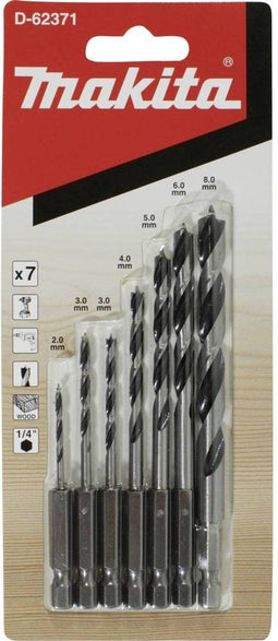 Makita 7-delige houtspiraalborenset - 1/4 zeskant aansluiting - met centreerpunt (1 set)
