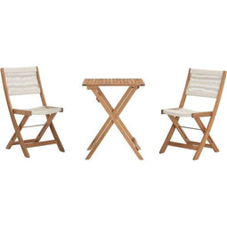 FSC acaciahouten opvouwbare bistroset met beige touwvlechtwerk - 2 personen - MAKENA