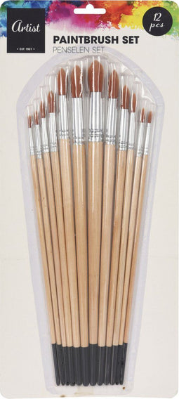 Hobby schilderen penselen set van 12x stuks - Diverse formaten - Nylon/hout