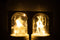 J-Line decoratie Stolp Winter - hout/glas - wit - 2 stuks - LED lichtjes