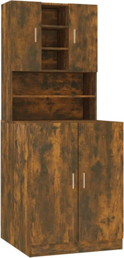 vidaXL - Wasmachinekast - bewerkt - hout - gerookt - eikenkleurig