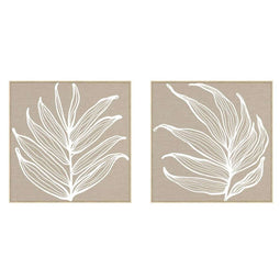 Schilderij Home ESPRIT Wit Natuurlijk Blad van een plant Scandinavisch 83 x 4,5 x 83 cm (2 Stuks)