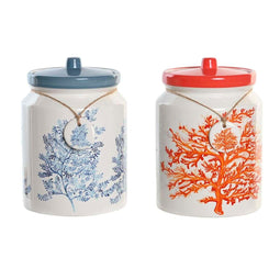 Tin DKD Home Decor Blauw Koraal Fuchsia Wit Dolomite (2 Stuks) (15 x 15 x 22 cm)