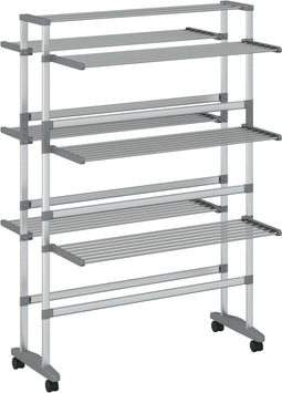 vidaXL - Droogrek - met - wieltjes - 89x64x129 - cm - aluminium