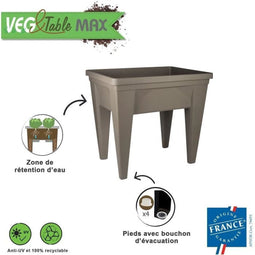 EDA PLASTIQUE VEG&Table™ MAX Verhoogde Moestuin - Waterretentiezone - Verwijderbare Voeten - Taupe