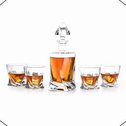 Edam Whiskey Set handgeblazen - 1 Whiskey Decanteer Karaf met 4 Whiskeyglazen - Loodvrij Kristal glas - VDN