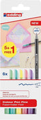 edding 1200 - fijne viltstiften in pastelkleuren - set van 6 kleuren - back to school