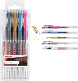 edding 2185/5S gelpen - gelroller - 0,7mm - speciale gelinkt op waterbasis, set - goud, zilver, wit, metallic roze, metallic blauw - 5 stuks - voor het schrijven van teksten