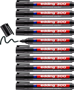 edding 300 permanente marker - zwart - ronde punt - 1,5-3 mm - doos 10 stuks - watervast, sneldrogend - wrijfvast - voor karton, kunststof, hout, metaal, glas