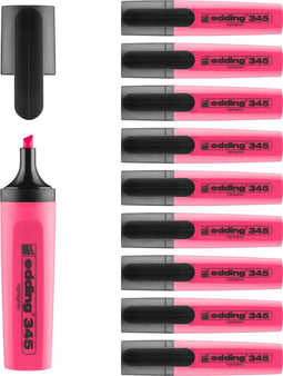 edding 345 highlighter - roze - markeerstift voor op papier te markeren - 10 stuks in een doosje - neoninkt op waterbasis - navulbaar - lokaal geproduceerd in Duitsland