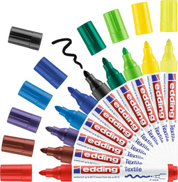 edding 4500 textielstiften - 10 stuks in verschillende basis kleuren - ronde punt 2-3 mm - textielstiften wasmachinebestendig (60°C) om op textiel te tekenen - textielmarker voor volwassenen en kinderen