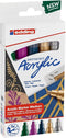 edding 5100 acrylstiften medium - mosgroen, bessenrood, elegant nachtblauw, rijkgoud en zilver - set met 5 acrylkleuren (basis) - medium ronde punt 2-3 mm - acrylverf voor schilderen op canvas, hout - acrylstiften, watervast