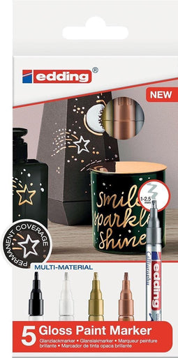 edding 753/5 S glanslakmarker assorti set - kaligrafie punt - 1-2,5 mm - set van 5 stuks