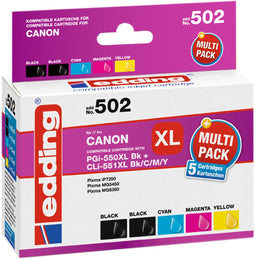 Edding Inktcartridge vervangt Canon PGI-550PGBK XL, CLI-551 C,M,Y XL Compatibel Combipack Zwart, Cyaan, Magenta, Geel e