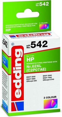 Edding Inktcartridge vervangt HP 62XL, C2P07AE Compatibel Cyaan, Magenta, Geel EDD-542 18-542