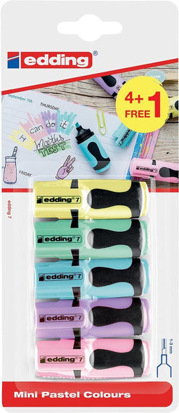 edding mini highlighter - blister van 5 pastel kleuren - fluostiften - back to school