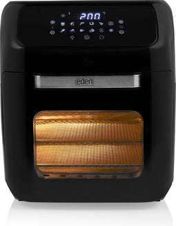 Eden ED-7017 Airfryer Oven - 10 programma's - Inhoud: 12 liter – Inclusief gratis roterende mand en rotisserievork - Heteluchtfriteuse en oven in één - Zwart