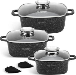 Edënbërg Stonetec Line - 8-delige Luxe Pannenset van Gesmeed Aluminium - Zwart