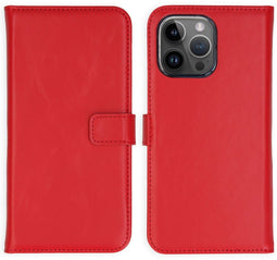 Selencia iPhone 15 Pro Max - Echt Lederen Bookcase - 3 Pashouders - Rood