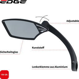 Edge E-bike Fietsspiegel Luxe Met Klem - Linkse Montage - Zwart