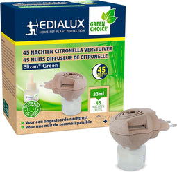 Edialux Citronella verstuiver met navulling, mengeling van 4 etherische oliën, inclusief navulling, veilig voor kinderen, slaapbevorderend, 45 nachten ononderbroken rust, ecologisch en zonder chemicaliën