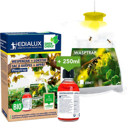 Edialux Gebruiksklare wespvangzak met 250ml lokvloeistof, 3 weken actief, ideaal voor buiten, tuinen, terrassen en campings, anti vliegen wespen en vliegende insecten