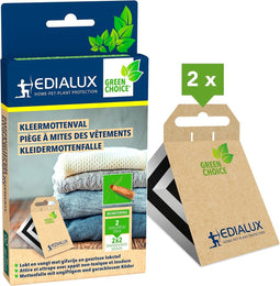 Edialux Kleermottenval, anti-mottenval, kledingmottenval, feromoonval voor textiel, gifvrij, geurloos, milieuvriendelijk, voor kledingkasten en lades, beschermt 10m², 2 stuks, 2 maanden werkingsduur