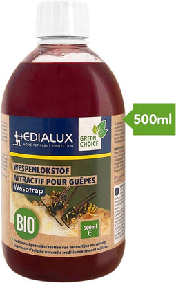 Edialux Navulling 500 ml voor herbruikbare wespenval, krachtige en milieuvriendelijke lokvloeistof, 3 weken tegen wespen, ideaal voor tuinen, terrassen en campings