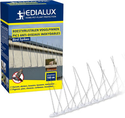 Edialux Roestvrijstalen vogelwering, vogelpinnen, bird spikes, 165 cm x 11 cm, voor bescherming van gebouwen, raamkozijnen, dakgoten en schoorstenen tegen duiven, kauwen, eksters, kraaien, enz., eenvoudige montage