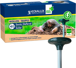 Edialux Sonic Defend Mollen Solar, mollenverjager op zonne-energie, mollenverschrikker, beschermt je tuin met trillingen en geluidssignalen tegen mollen, max. 350 m²