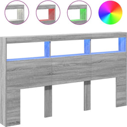 vidaXL - Hoofdbordkast - met - LED-verlichting - 180x17x102 - cm - grijs - sonoma