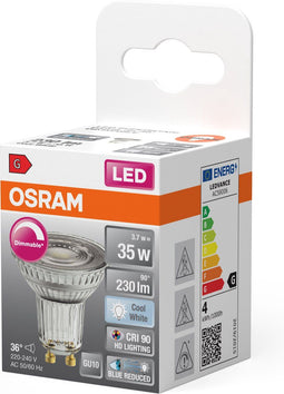 OSRAM Superstar dimbare LED lamp met bijzonder hoge kleurweergave (CRI9-), GU1-basis helder glas ,Koud wit (4-K), 23- Lumen, substituut voor 35W-verlichtingsmiddel dimbaar, 1-Pak
