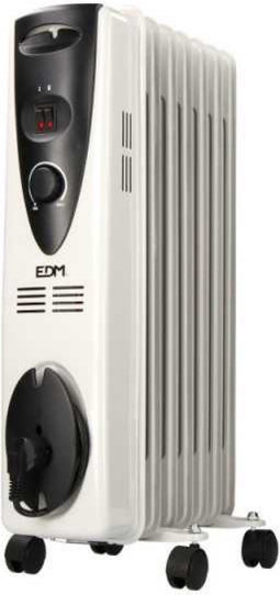 EDM Olieradiator - Kachel Elektrisch - Oliegevulde Radiator - Olieradiator Elektrisch - Thermostaat - Tot 1500W - 7 Fins - Wit