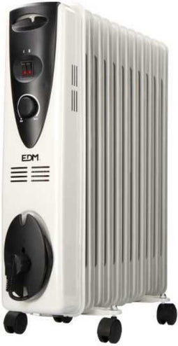 EDM Olieradiator - Kachel Elektrisch - Oliegevulde Radiator - Olieradiator Elektrisch - Thermostaat - Tot 2500W - 11 Kamers - Wit