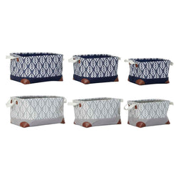 Veelzijdige mand DKD Home Decor Wit Bruin Grijs Marineblauw Blad van een plant Boho 40 x 30 x 24...