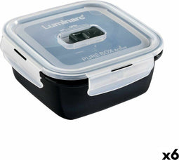 Hermetische Lunchtrommel Luminarc Pure Box 760 ml Zwart Glas (6 Stuks)