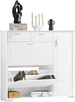 SoBuy FSR104-W - Schoenenkast - 2 Lades en 2 Kleppen - Wit