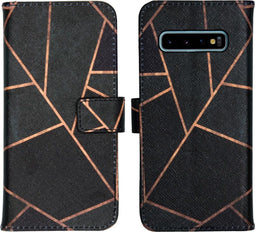 iMoshion Hoesje Geschikt voor Samsung Galaxy S10 Hoesje Met Pasjeshouder - iMoshion Design Softcase Bookcase - Goud / Zwart / Black Graphic