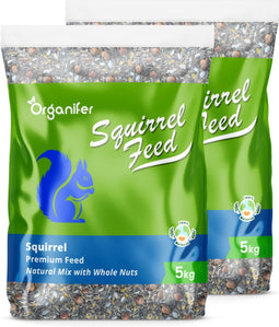 Eekhoornvoer - Natuurlijke Mix met Hele Noten (10 kg) - Voer Speciaal voor Eekhoorns, Rijk aan Eiwitten, Vetten en Vezels - Geschikt voor Voederhuisjes, Bevordert Natuurlijk Gedrag en Gezondheid - Pesticidenvrij, Geschikt voor elk Seizoen - Organifer
