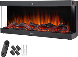 tectake® Luciano - Elektrische Wandhaard - 900W & 1800W - Afstandsbediening & App - 3D Vlammen - Zwart