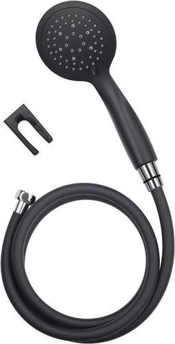 Een douchekop met een slang die rechtsreeks naar het water loopt Rousseau Combiflex Hebe Mat zwart PVC ABS 150 cm 5 Posities