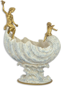 EEN OP BRONS GEMONTEERDE PORSELEINEN SCHAAL