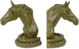 EEN PAAR GIETIJZEREN BOEKENSTEUNEN MET PAARDENHOOFD