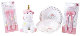 Eenhoorn Serviesset voor kinderen - FUN HOUSE - 006319 - 2 Borden, 2 Besteksets en 1 Zachte Knuffel