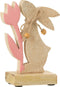 J-Line decoratie Konijn Met Bloem - hout - roze - small - paasdecoratie