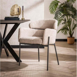 Eetkamerstoel Dylan - Bouclé zandkleur | Meubelplaats (set van 2)