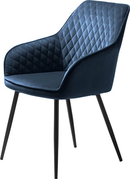 Eetkamerstoel Milton Met Armleuning Blauw Velvet - Giga Living