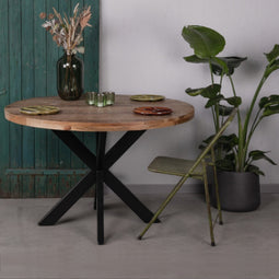Eettafel Rond 120 CM Industrieel - Mangohout & Metaal Bruin - Rootsmann