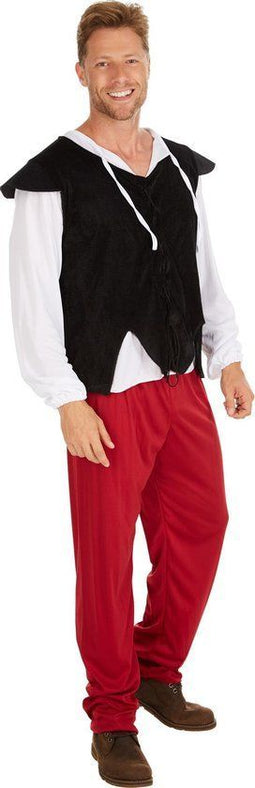 DressForFun Herbergier Kostuum - Driedelig Middeleeuws Kostuum - Gilet Met Rijgkoord - Diepzwart